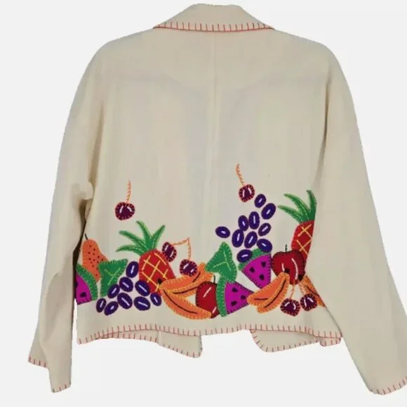 Vintage DKNY Womens Runway Collection Wool White Fruit Blazer Jacket XS Small - Picture 7 of 7